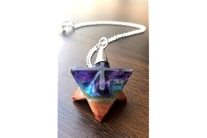 CRYSTALMIRACLE Chakra Merkaba Star Pendulum Crystal Healing Gemma metafisica Reiki Feng Shui Gioielli di moda Regalo Pace spirituale per unisex, Cielo Blu Verde Giallo Arancione Rosso, Da 15 A 20 Mm