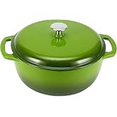 Amazon Basics Enameled Cast Iron Round Casserole with Lid, 4.1 L, Green