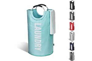 KEPLIN Grand Panier à Linge Pliable (6 Couleurs), Panier à Linge Pliable en Tissu, Sac à vêtements Pliable, Poubelle à Linge (Bleu Clair), 38 x 38 x 71 cm