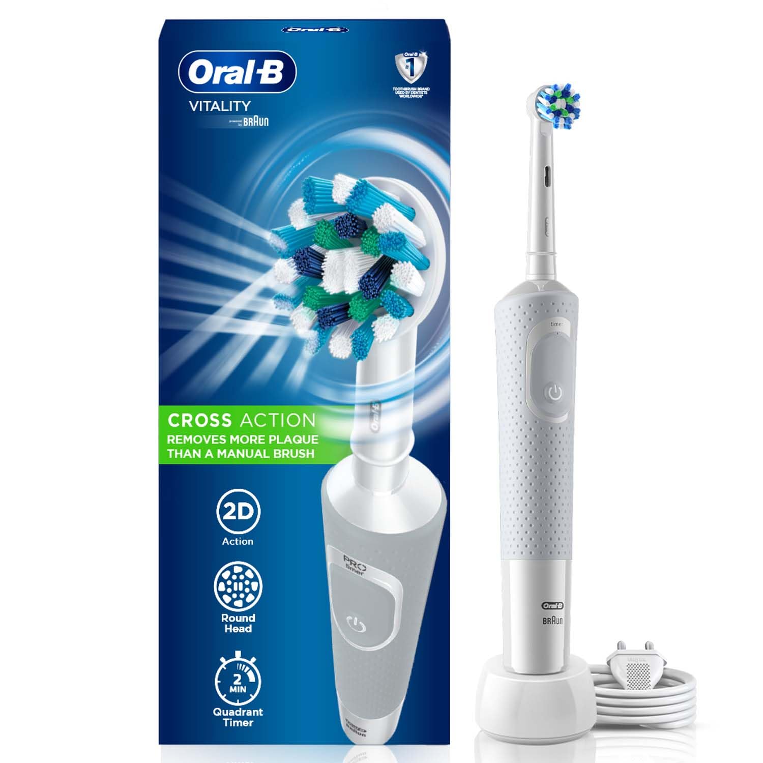 Oral B Vitality 100 White Criss Cross Electric Rechargeable Toothbrush for adult Powered By Braun