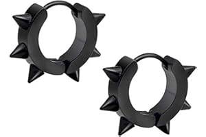 LIUJZZJ JZZJ Punk Creolen Ohrringe Edelstahl Spike Nieten Hip-Hop Hoop Klappcreolen Gothic Punk Schmuck Gold/Silber/Schwarz（Schwarz）