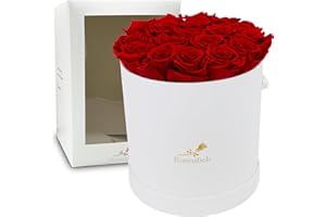 Rosenlieb Rosenbox Weiß mit 9 Infinity Rosen (3 Jahre haltbar)| Echte konservierte Rosen | Flowerbox Inkl. Grußkarte Freundin Hochzeit Muttertagsgeschenk (Rot)