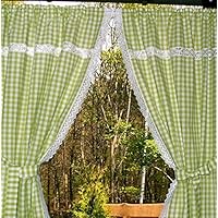 hellgrün-weiß karierte Küchengardine 2 Schals mit Klöppelspitze