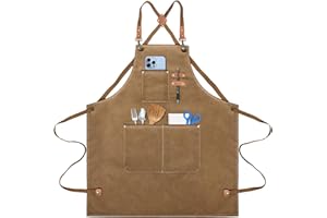 lompyeu Grillschürze für Männer,Kochschürze Wasserdicht Schürze mit 3 Taschen,Canvas Schürze,Denim Kochschürze,Kreuz-Rücken Design,Küchenschürze für Männer Damen Küche Restaurant Café