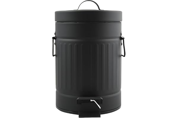 MSV - Poubelle à pédale Habana - en Acier - Design Moderne et Élégant - Ronde - Ouverture Facile - Seau Intérieur Amovible - Accessoire Salle de Bain ou Cuisine - 3 L - 17x26,5 cm - Noir