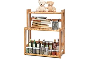 Avilia Scaffale Bambù 3 Ripiani 42x18x53cm – Organizer Multiuso Salvaspazio, Capacità 20kg – Scaffale Stabile ed Ecologico, Facile da Montare – per Bagno, Cucina o Ufficio