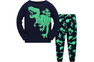 Popshion Boys Pyjamas Dinosaur Kids Pjs Sets Cotton Toddler Clothes Long Sleeve Sleepwear Christmas Nightwear 2 Piece Outfit Xmas Gift 2-10 Years