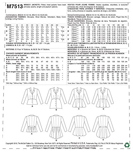 McCall ’s Patterns McCall ’s 7513 A5, Schnittmuster Jacken, Größen 6–14, Multi/Farbe - 7