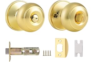 Probrico Brass Privacy Door Knob with Lock, Stainless Steel Round Interior Door Knobs for Bedroom/Bathroom, 1 Pack