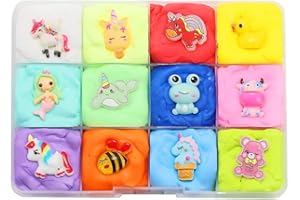 SIMUER Set di 12 colori animali slime, soffice argilla, fai da te, con unicorno, rana, sirena, anatra, ciondolo a forma di orso, melma, fango fai da te, non appiccicoso, per ragazza e ragazzo 200ml