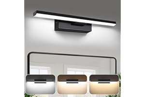 SERBASIC LED Spiegelleuchte Badwand 330°Drehbar Lampe Badezimmer, 40cm 8W 800LM 3 Farbiges Licht Wand Lampen für Bad, Spiegellampen, Schminktisch Beleuchtung Schwarz