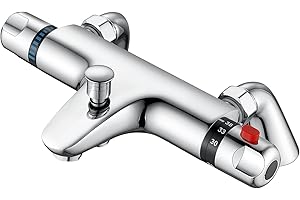 Thermostatic Bath Shower Mixer Tap, AIMOYO Deck Mounted Thermostatic Bath Tub Taps, Solid Brass Thermostatic Bathtub Shower Mixer Bar Valve, Thermostatic Bath Mixer Taps with Shower, 180mm