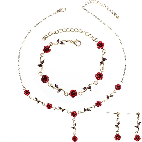 NyxSeat 3-delig sieradenset, 1 paar oorbellen en 1 halsketting, dameshalsketting, modieuze hartvormige halsketting, hartvormige roze kristal sieraden, geschikt voor dagelijks gebruik, feesten en dates