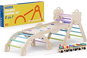 COSYLAND Arrampicata per Bambini L – Palestra 8 in 1 con Triangolo di Pikler Regolabile e Arco in Toni Freddi – Ideale per 1-6 Anni (Colori Freddi)