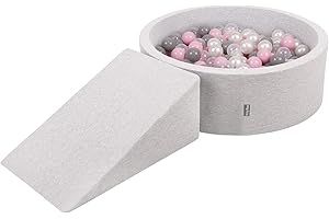 KiddyMoon Area di Gioco in Schiuma con Tondo Piscina di Palline (200 Palline) per Bambini, Grigioch:Perla/Grigio/Trasparente/Rosa Chiaro