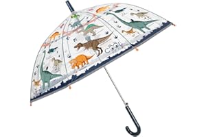 PERLETTI Paraguas Transparente Niño con Dinosaurios - Paraguas Cúpula Niños con Apertura Automática - Sombrilla Lluvia Chicos 4 5 6 Años con Detalles Reflectantes - POE - Diámetro 74 cm (Dinosaurios)