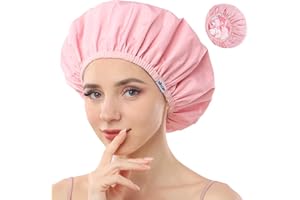 Years Calm Shower Caps For Women Reusable Waterproof，Pattern And Solid Color Dual-Layer Design For Dual-Layer Usable，Protects Hair In Shower, Spa, Cooking, Clean & Travel (Pink, One Size)