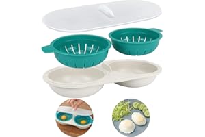 FIBOUND Cuiseur à œufs vapeur pour micro-ondes - Double compartiment antiadhésif haute capacité, cuisson saine sans huile en quelques minutes - Design pratique et compact en bleu