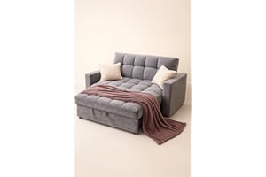 ZANGELI 2 Seater Sofa Bed, 3-in-1 Convertible Grey Velvet Pull Out Sleeper Sofa with Adjustable Backrest for Living Room & Guest Room