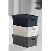 3'l&uuml; Set &Ccedil;ok Ama&ccedil;lı Kapaklı Saklama Kutusu, 4 LT, Polipropilen Plastik, BPA İ&ccedil;ermez, 17 x 27 x 11,5 cm, Ev Ofis Depo İ&ccedil;in (KA
