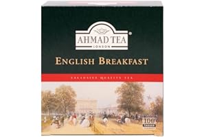 ‎AHMAD TEA Ahmad Tea - English Breakfast - Schwarzer Frühstückstee - Assam & Ceylon Tee - Doppelkammer-Teebeutel mit Band mit 2g Tee pro Portion - 100 Teebeutel