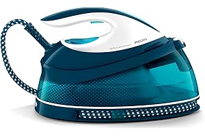 Philips PerfectCare Compact Ferro da Stiro con Caldaia - 2400W, Colpo di Vapore 400g, Pressione 6,5 Bar, Tecnologia OptimalTEMP, Serbatoio 1,5 l, Bianco/Blu (GC7844/20)