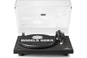 ANGELS HORN ANEGLS HORN - Giradischi in vinile con uscita Bluetooth 5.0, Home Audio Black Modern Edition, trasmissione a cinghia a 2 velocità, include preamplificatore Phono, cartuccia magnetica AT-3600L e RCA