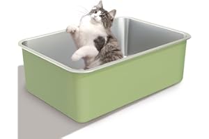 Vealind Stainless Steel Cat Litter Tray Durable Metal Litter Box for Cats with Odor-Resistant Surface, Scratch-Proof Painted Exterior and Low-Entry Design Kitty Litter Pan