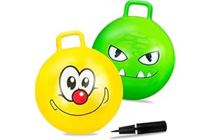 HYMAZ 2PCS Space Hopper, 18 Inch Space Hoppers for Kids Ages 3 4-8, Inflatable Bouncy Hopper Ball with Handle Exercise Ball for Indoor Outdoor Garden Games, Party School Family Sports Ride Spin Balance Toys