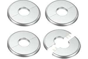 M METERXITY 4-Pack Fascia Divisibile A Parete, Per Tubo Con Diametro Esterno 1 Pollice/25mm ABS Piastra Autoadesiva Piastre Di Copertura Per Tubi Dell'Acqua/Rubinetti [Tono Argento]
