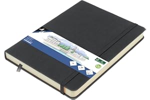 Kangaro Art - Cuaderno de bocetos (A5, tapa dura, poliuretano, 80 hojas, 140 g, papel de color crema con banda elástica y cinta)