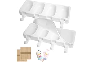 NENKARN 2 Packs Ice Lolly Moulds, Silicone Popsicle Mould, Ice Lolly & Ice Cream Moulds, Non-Stick Cakesicle Moulds with 100 Wooden Sticks & 2 Lids for DIY Ice Cream (White)