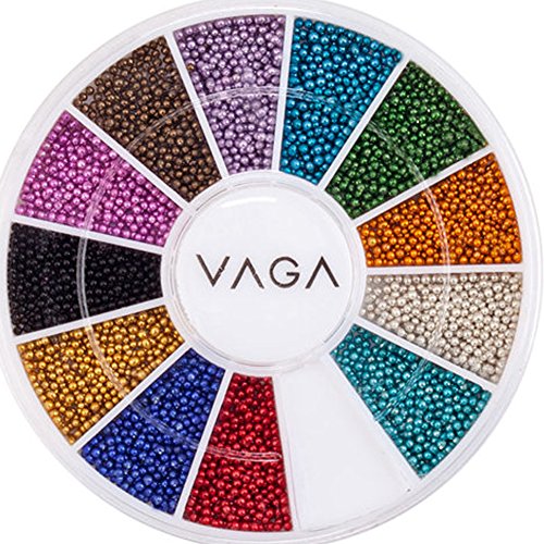 Premium Manicure Nail Art Decorations Wheel With 12 Different Colours Beads / Mini Pearls / Caviars By VAGA