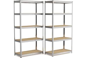 ‎GENTOR Steckregal Metall 180x90x40 cm – 2er Set Schwerlastregal mit 5 Böden – Kellerregal Lagerregal verzinkt – Regal für Werkstatt, Keller & Garage bis 875 kg