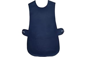 COTTON WORKS Womens Tabard Apron Ladies Same Piping Edge Tabards Home Work Uniform Kitchen Bar Chef Catering Cleaners Unisex Workwear Poly Cotton Overall Aprons Large Pocket Tabbard Side Popper Buttons Fastening