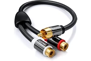 deleyCON 0,20m Audio AUX Cinch Y‑Adapterkabel - Fördelningskabel för Subwoofer - 1x Hane till 2x Hona RCA - Guldpläterade Kon