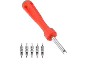 Flaconi Attrezzo Smonta Valvole,Dispositivo di Rimozione Valvole con 5 Inserti per Valvole,Chiave Valvola per Pneumatici,Set di Attrezzo Smonta Valvole Pneumatici Strumento,per Auto Moto Bici Scooter