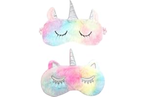 SIKAMARU 2-pak maski do spania, maska na oczy zwierząt kreskówka pluszowa maska na oczy oddychająca osłona podróżna dla kobiet dzieci