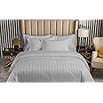 Hotel Bedding linen set, Super Soft Luxurious Bedding set includes 1 Fitted sheet (120x200 cm) 1 Duvet Cover (160x220cm) 2 Pillowcase (50x75 cm) (White Striped Single Bed Sheet Set-4 pcs) (Gray)