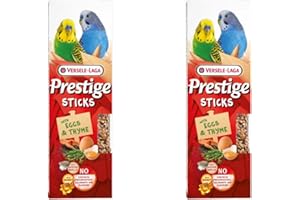 Versele-Laga Prestige Sticks Periquitos Huevo & Tomillo | Paquete Doble | 2 x 60 g | Snack para periquitos pequeños | Sin conservantes, colorantes ni aromas sintéticos