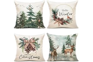 YCOLL Kissenbezug 40x40 4er Set Kissenbezug Weihnachten Kissenbezüge Dekokissen Leinen Kissenhüllen für Deko Weihnachten Sofa Schlafzimmer Couch 40x40 cm
