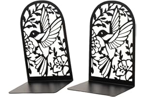 (2, Black) Deefongo 2 Stück Buchstütze,Buchstützen Metall Bücherhalter Bookends,Schwere Buchstütze,Schwarzes Bücherregal mit floralem Design