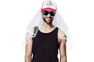 BETESSIN - Kit de 3 accesorios de despedida de soltera, gorro para hombre, rosa, juego con velo blanco y gafas, disfraz EVG, sombrero, artículos divertidos