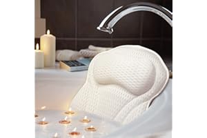 AmazeFan Badewannenkissen, Luxus Badewanne & Spa-Kissen mit 4D-Air-Mesh-Technologie und 7 Saugnäpfen, Stützfunktion für Kopf, Rücken, Schulter, Nacken. Geeignet für Badewannen und Home Spa