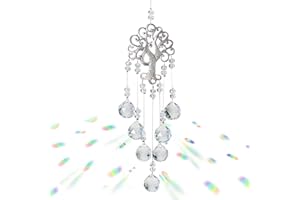 TIANHOO Kryształowy Łapacz Słońca z Metalowym Drzewem Życia - Wisiorek, Wisząca Ozdoba do Okna Sypialni i Ogrodu