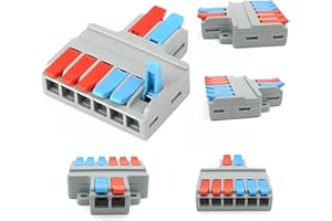 MiJunHD 2 In 6 Out Quick Lever Push-in Electrical Wire Terminal Block, 5 PCS Wire Connector Splitter Distribution for Surface Wiring & Circuit Inline (0.08-6mm² Wire, 35-10 AWG, 250V, 35A)