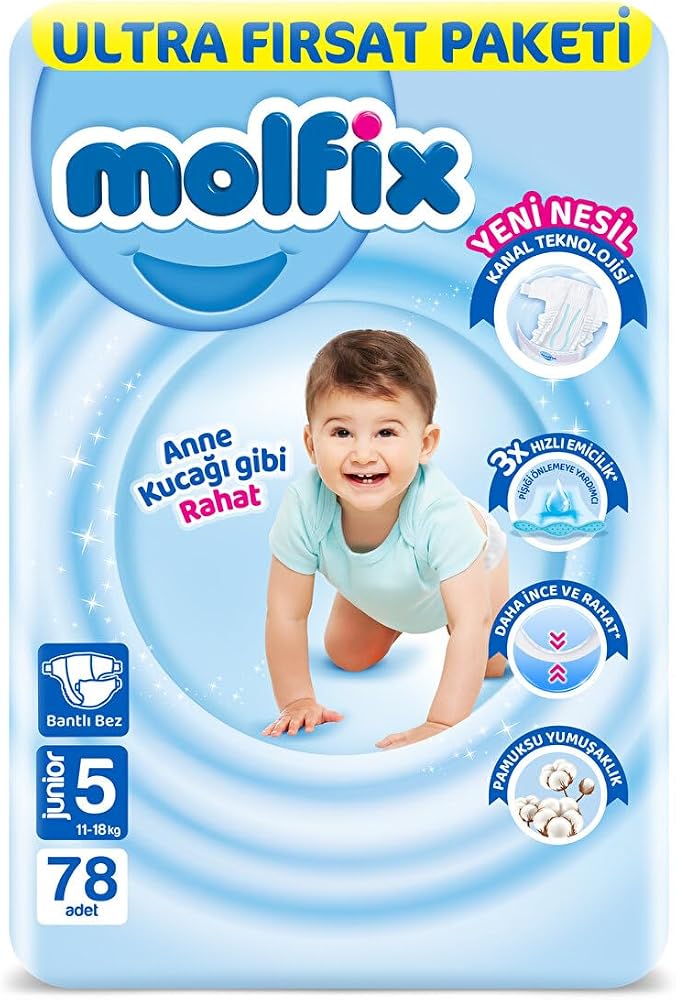 Molfix Bebek Bezi 3D Junior 5 Beden Aylık Paket 78 Adet, Beyaz
