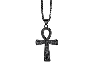 Richsteel Egiziano Ankh Collana Pendente Croce di Ankh dall'Egitto Acciaio Inossidabile/Oro/Nero Catena 55+5 cm Gioielli Africani Fantasia Regalo Originale per Donna Uomo Adolescente Ragazzi