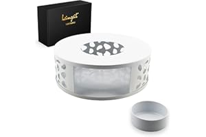 heimzeit Scaldavivande per Teiere e Caffettiere in Acciaio Inossidabile di Alta Qualità [Ø 15 cm, Bianco], Scalda Teiera con Supporto per Candela, Antigraffio e adatto a tutte le Dimensioni