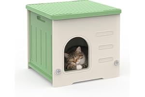 JUNHONSION Outdoor Cat House Stackable, Plastic Cat Shelter Feral Cat House Weatherproof Waterproof Elevated